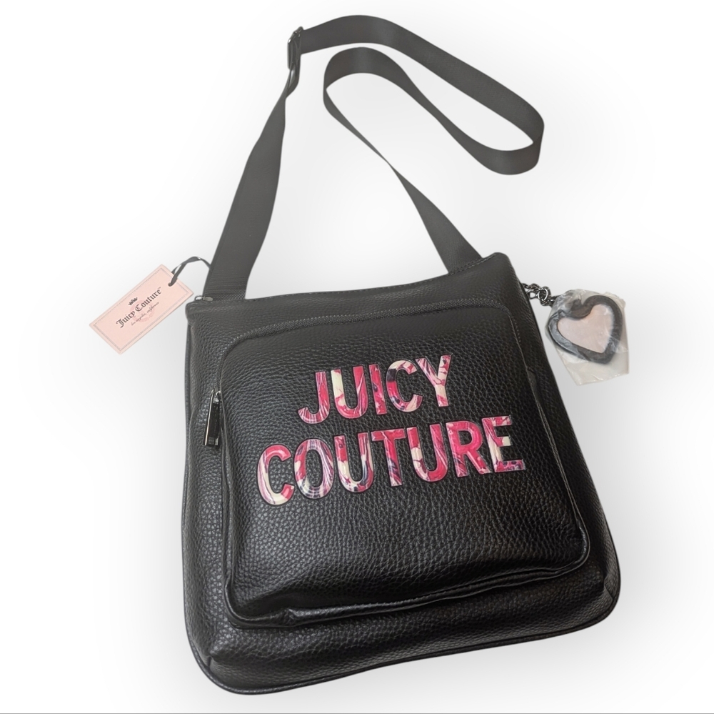 Juicy Couture All Nighter Black Vegan Leather Adjustable Strap Crossbody Bag NWT